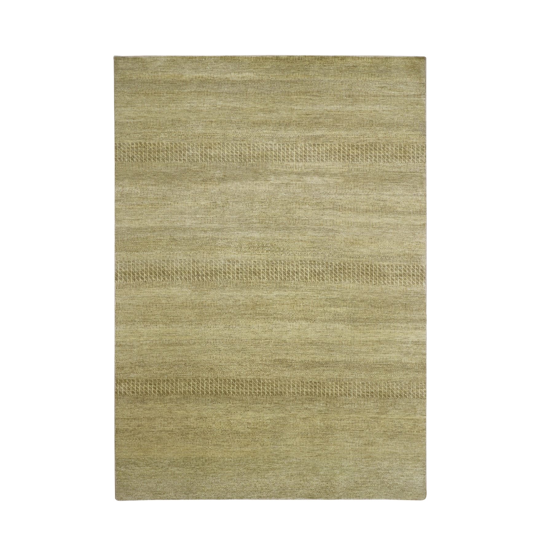 6'x9' Ecru Brown, Denser Weave, Modern Grass Design, Hand Knotted, Borderless, Wool and Silk, Oriental Rug 